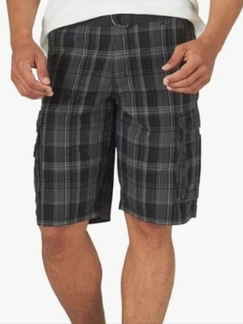Lee Dungarees Mens Y2K Plaid Cargo Shorts Skater Grunge Black Grey Size 30